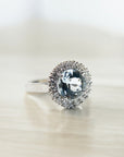 A pedido - Anillo Aguamarina Redonda en Grifa 9 mm Halo