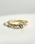 A pedido - Anillo Aguamarina Redonda en Bisel 3mm Argolla Trenzada