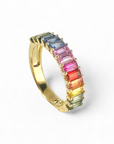 Anillo Cintillo Zafiros Rainbow Baguette Oro 18K