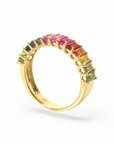 Anillo Cintillo Zafiros Rainbow Baguette Oro 18K