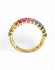 Anillo Cintillo Zafiros Rainbow Baguette Oro 18K