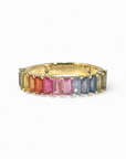 Anillo Cintillo Zafiros Rainbow Baguette Oro 18K