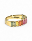 Anillo Cintillo Zafiros Rainbow Baguette Oro 18K