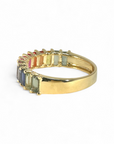 Anillo Cintillo Zafiros Rainbow Baguette Oro 18K