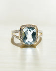 A pedido - Anillo Aguamarina Rectangular en Grifa 7 x 9 mm Halo y doble argolla