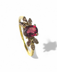 Anillo Solitario Rubelita y Diamantes Navette