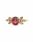 Anillo Solitario Rubelita y Diamantes Navette