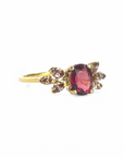 Anillo Solitario Rubelita y Diamantes Navette