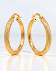 Aros argollas diseño texturado 2.9 mm oro 18K - 25 mm