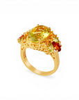 Anillo Cuarzo Limón Oval Cluster Gemstone