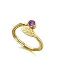 Anillo Hoja y Amatista Dorado