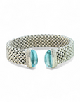 Pulsera ancha tejida en plata 925 con topacios azules y circones