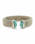 Pulsera ancha tejida en plata 925 con topacios azules y circones