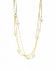 Collar triple cadena dorada con perlas 4 y 6 mm