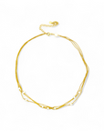 Collar triple cadena dorada con perlas 4 y 6 mm