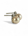 Aros Perla y Brillantes Oro Blanco 14K