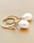 A pedido - Aros Argollas Diamantes y Perlas colgantes Gold