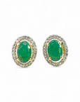 Aros Esmeralda oval Halo de brillantes oro 10K