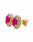 Aros Rubí oval Halo de brillantes oro 10K