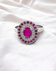A pedido - Anillo Rubí Oval en Grifa Halo doble brillantes y rubís