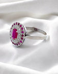 A pedido - Anillo Rubí Oval en Grifa Halo doble brillantes y rubís