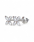 Aros Flor con Brillantes atornillados Oro blanco 10K