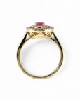 A pedido - Anillo Solitario Rubí Halo triple de brillantes y rubís en oro amarillo 18K