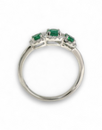 A pedido - Anillo Tricillo Esmeraldas con halo diamantes en oro blanco 18K