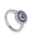 A pedido - Anillo Solitario Zafiro Halo triple de brillantes y zafiros en oro blanco 18K