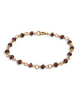 Pulsera ClaraJoyas de 17 cm con cuentas de granate facetado de 2 mm y eslabones de alambre dorado