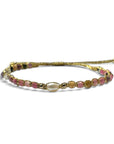 Pulsera ClaraJoyas de hilo dorado ajustable con perla central y cuentas de turmalina multicolor