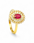Anillo Solitario Rubí Oval doble halo diamantes