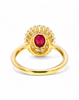 Anillo Solitario Rubí Oval doble halo diamantes