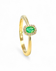 Anillo Solitario Esmeralda Oval halo brillantes oro 18K
