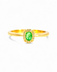Anillo Solitario Esmeralda Oval halo brillantes oro 18K