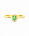Anillo Solitario Esmeralda Oval halo brillantes oro 18K