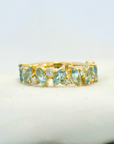 A pedido - Anillo Cintillo Aguamarinas Navette 0,04 ct y Brillantes 0,04 ct