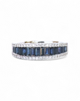 Anillo cintillo de oro blanco 18k con zafiros corte baguette