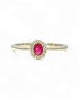 Anillo Solitario Rubí Oval Halo brillantes oro 18K