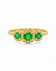 Anillo tricillo esmeraldas halo brillantes oro amarillo 18k