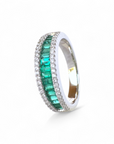 Anillo cintillo esmeralda baguette con brillantes