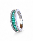 Anillo cintillo esmeralda baguette con brillantes