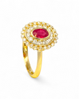 Anillo Solitario Rubí Oval doble halo diamantes
