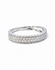 Anillo Cintillo de Brillantes doble con borde ruleteado en oro blanco 18K