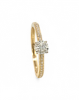 Anillo Solitario Diamante 0,11 ct Halo Diamantado Oro Amarillo 18K