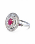 Anillo Solitario Rubí oval doble halo brillantes