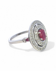 Anillo Solitario Rubí oval doble halo brillantes