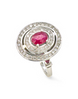 Anillo Solitario Rubí oval doble halo brillantes