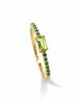 Anillo Solitario Peridoto Rectangular y turmalinas redondas en argolla