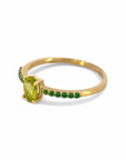 Anillo Solitario Peridoto Oval y turmalinas redondas en argolla